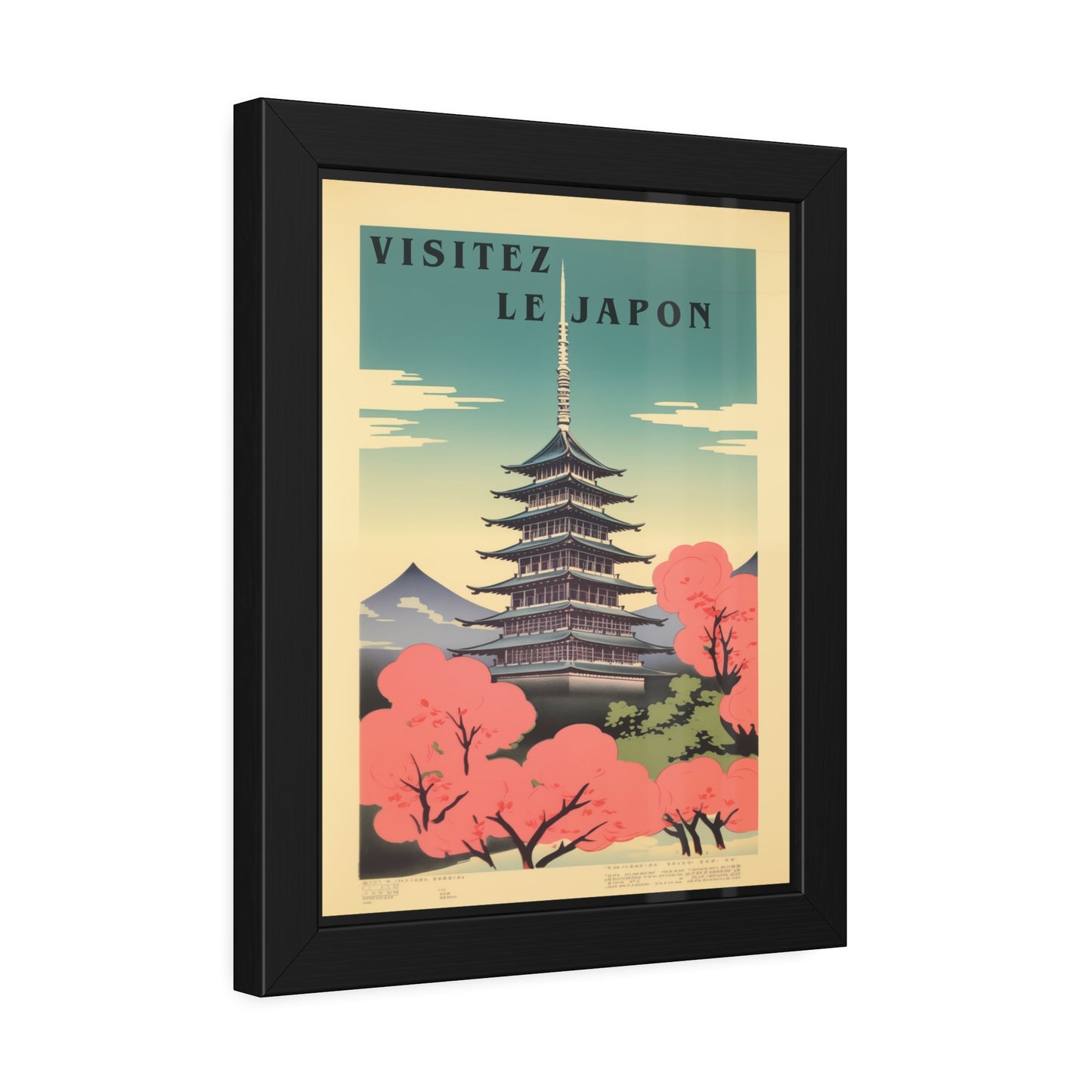 Framed Poster - "Visitez Le Japon" Vintage Travel Art (Cherry Blossom Pagoda)