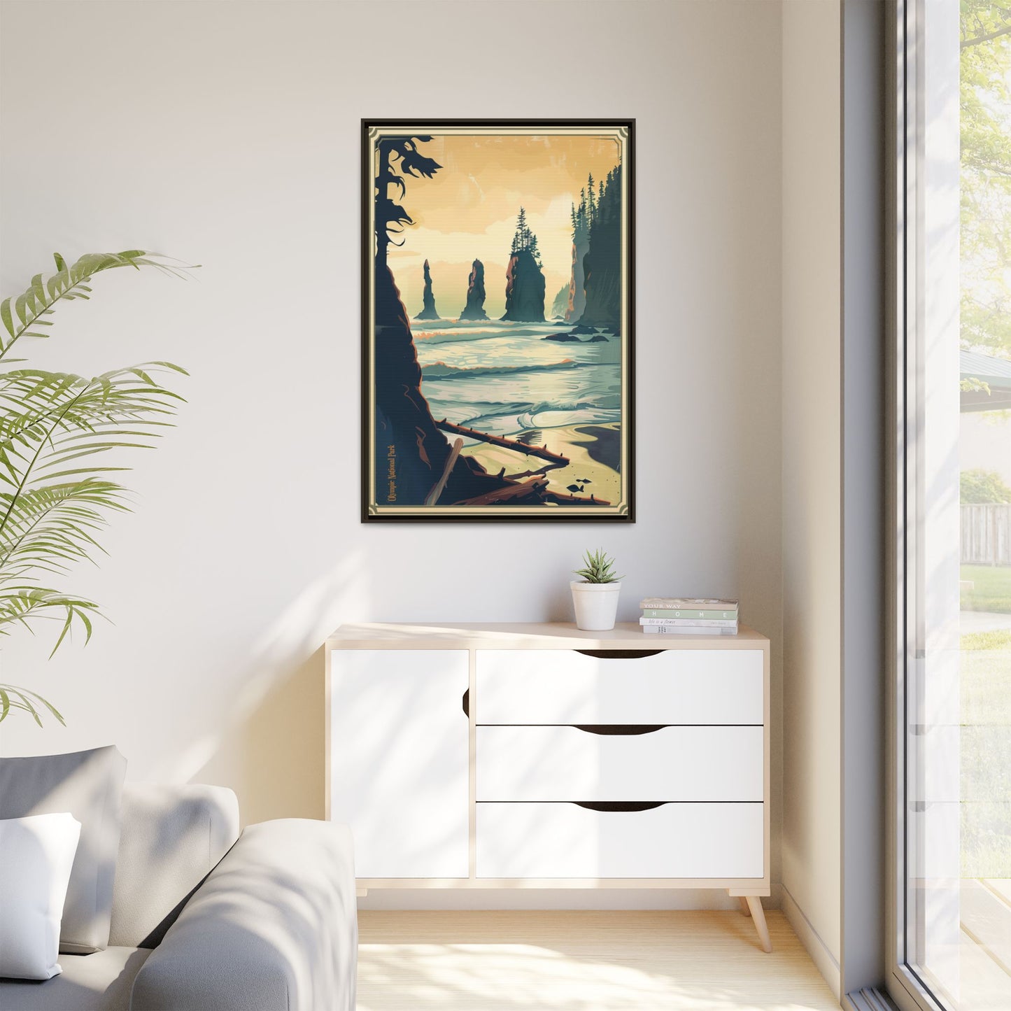 Framed Coastal Cliff Canvas Print — Vintage Seascape Wall Art