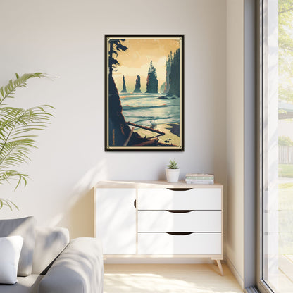 Framed Coastal Cliff Canvas Print — Vintage Seascape Wall Art