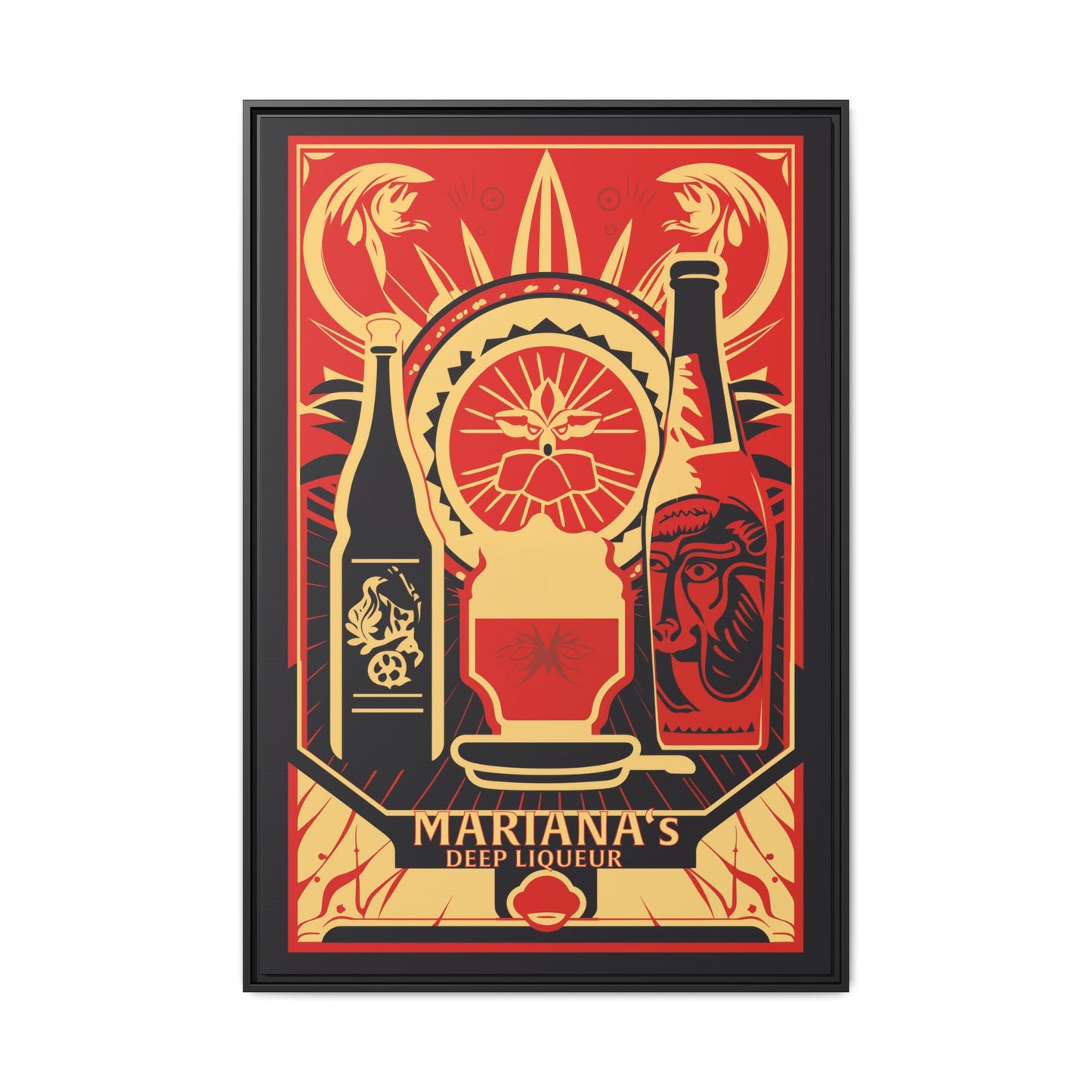 "Vintage Mariana's Deep Liqueur Poster - Matte Canvas Wall Art with Black Frame" Matte Canvas, Black Frame