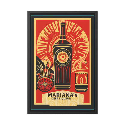 Mariana's Deep Liqueur Poster - Vibrant Art Deco Design with Tropical Flair Framed Posters