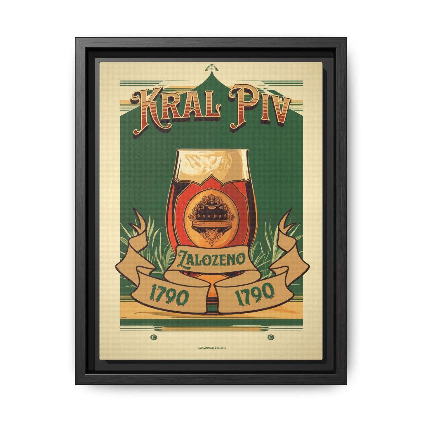 "Vintage Kral Piv Zalozeno Poster - Matte Canvas Wall Art with Black Frame" Matte Canvas, Black Frame