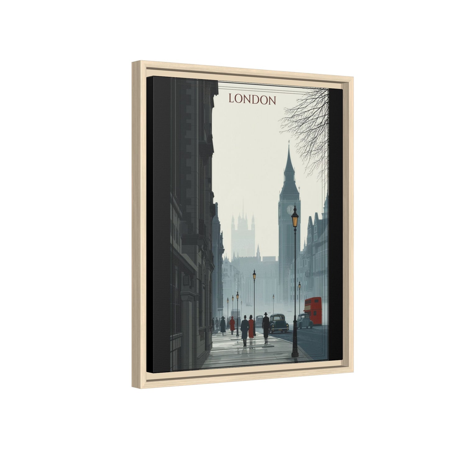 London Street Matte Canvas Print — Framed Vintage Cityscape Wall Art