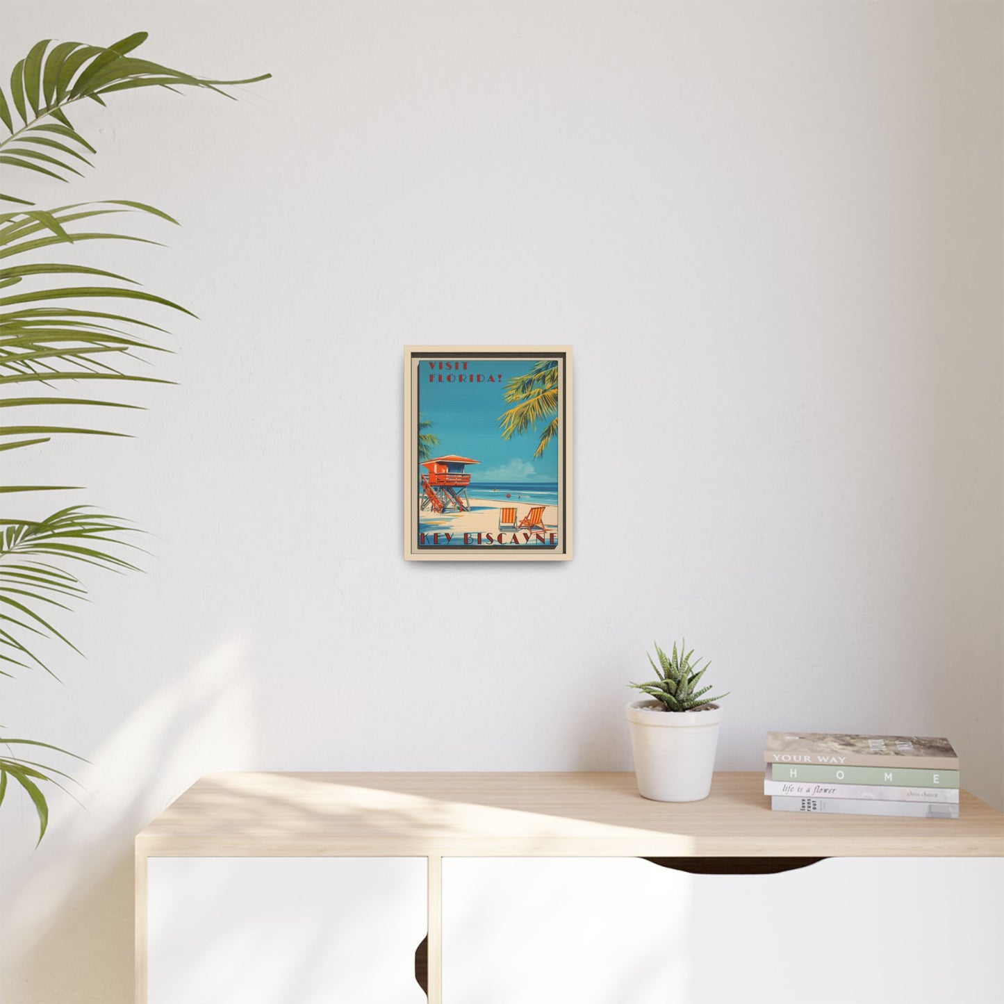 Key Biscayne Vintage Travel Poster Matte Canvas Print — Framed “Visit Florida!” Beach Wall Art