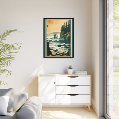Framed Coastal Cliff Canvas Print — Vintage Seascape Wall Art