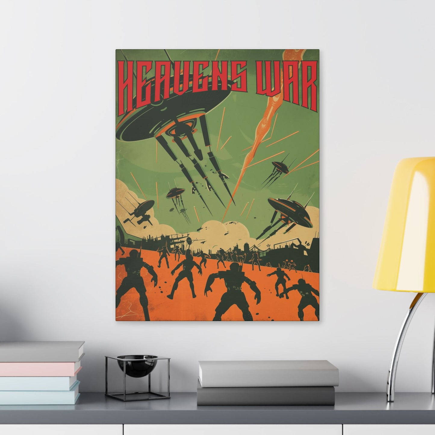 "Vintage Sci-Fi Poster - 'Heavens War: Alien Invasion' Retro Battle Scene", Classic Stretched Canvas