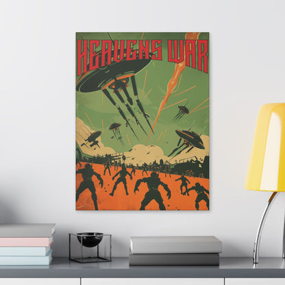 "Vintage Sci-Fi Poster - 'Heavens War: Alien Invasion' Retro Battle Scene", Classic Stretched Canvas