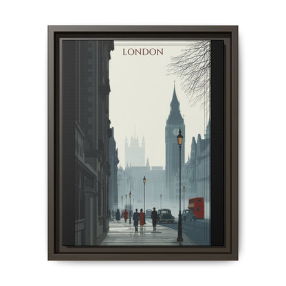 London Street Matte Canvas Print — Framed Vintage Cityscape Wall Art
