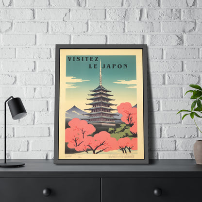 Framed Poster - "Visitez Le Japon" Vintage Travel Art (Cherry Blossom Pagoda)
