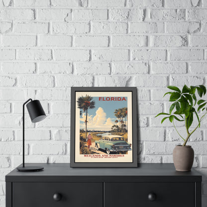 Florida Vintage Travel Poster Framed Print — "Wetlands and Marshes" Retro Wall Art