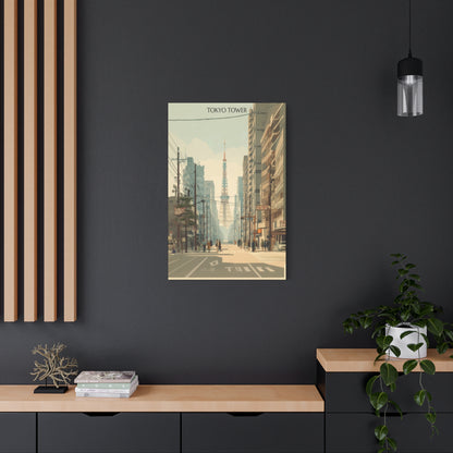 Tokyo Tower Street Scene Matte Canvas Print — Vintage Cityscape Wall Art