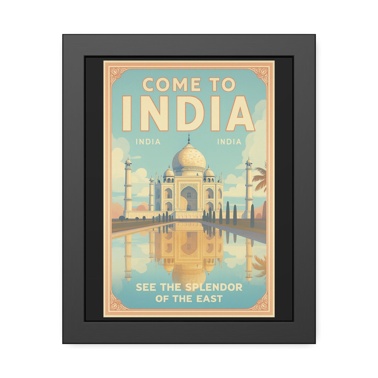 Come to India Framed Poster – Vintage Taj Mahal Travel Art Print
