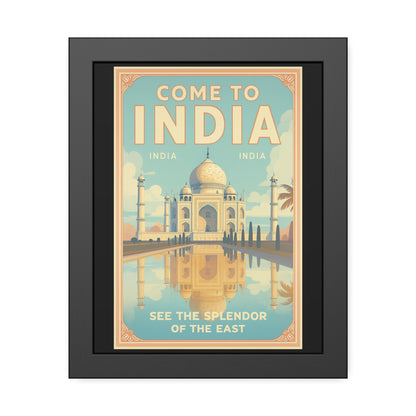 Come to India Framed Poster – Vintage Taj Mahal Travel Art Print