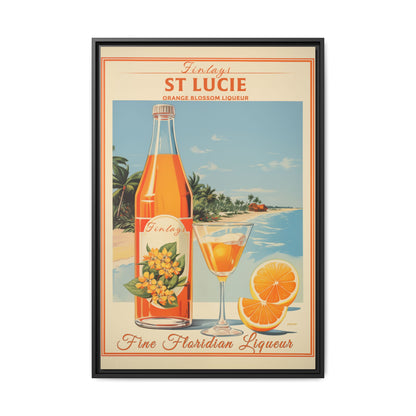 "Finlays St. Lucie Orange Blossom Liqueur Vintage – Florida Coastal Art Print" Matte Canvas, Black Frame