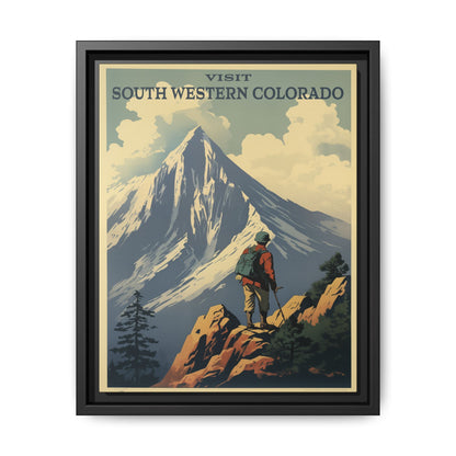 "Vintage South Western Colorado Travel Poster - Matte Canvas Wall Art with Black Frame" Matte Canvas, Black Frame