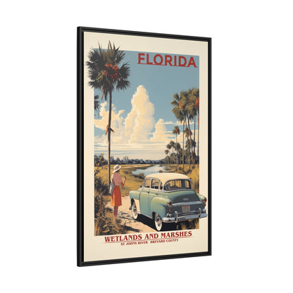 "Vintage Florida Wetlands and Marshes Poster - St. Johns River Brevard County Matte Canvas Wall Art with Black Frame" Matte Canvas, Black Frame