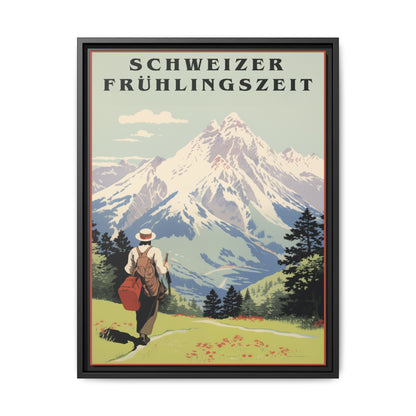 "Swiss Springtime Vintage Poster | Matte Canvas with Black Frame"