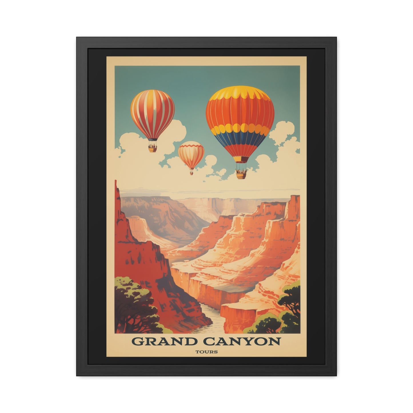 Vintage Grand Canyon Poster - Hot Air Balloon Tour Retro Travel Art Framed Posters