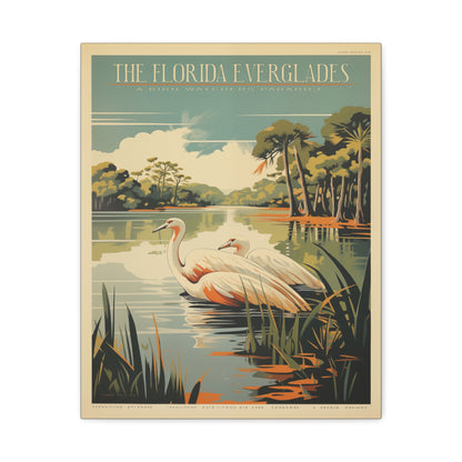 "Vintage Florida Everglades Flamingo Poster - Matte Stretched Canvas Wall Art" Matte Canvas, Stretched, 1.25"
