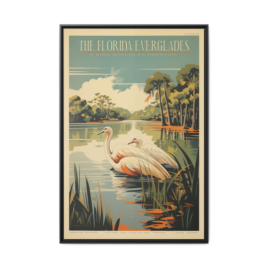 "Vintage Florida Everglades Poster - A Bird Watcher’s Paradise Matte Canvas Wall Art with Black Frame"Matte Canvas, Black Frame