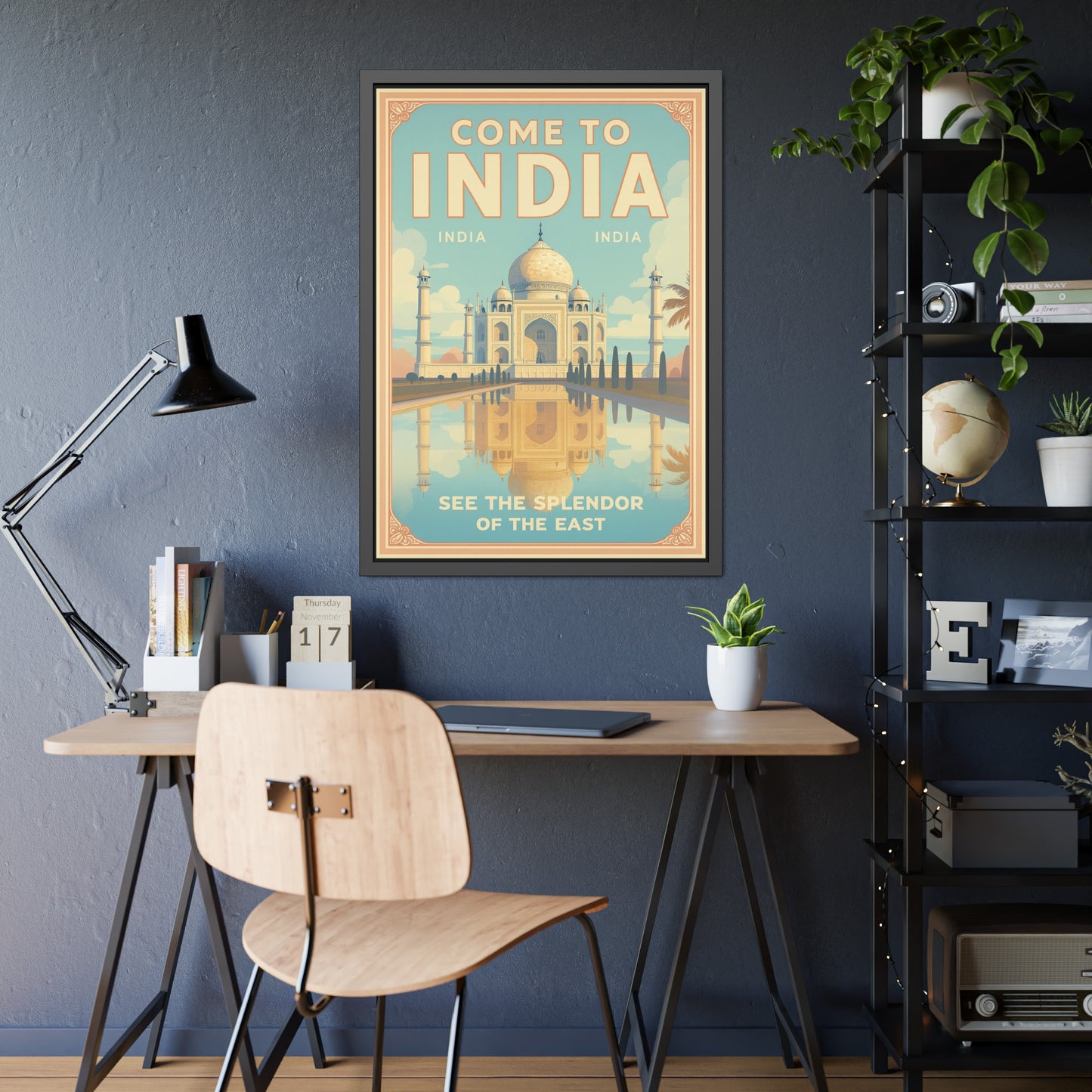 Come to India Framed Poster – Vintage Taj Mahal Travel Art Print