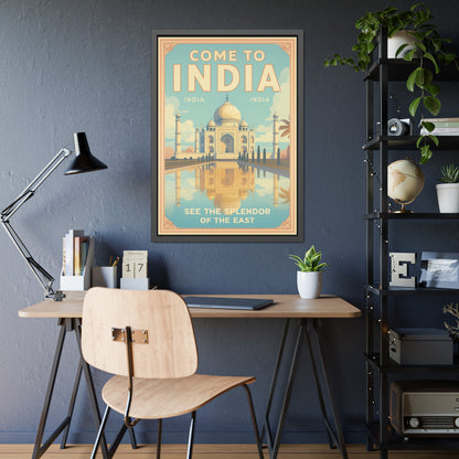 Come to India Framed Poster – Vintage Taj Mahal Travel Art Print