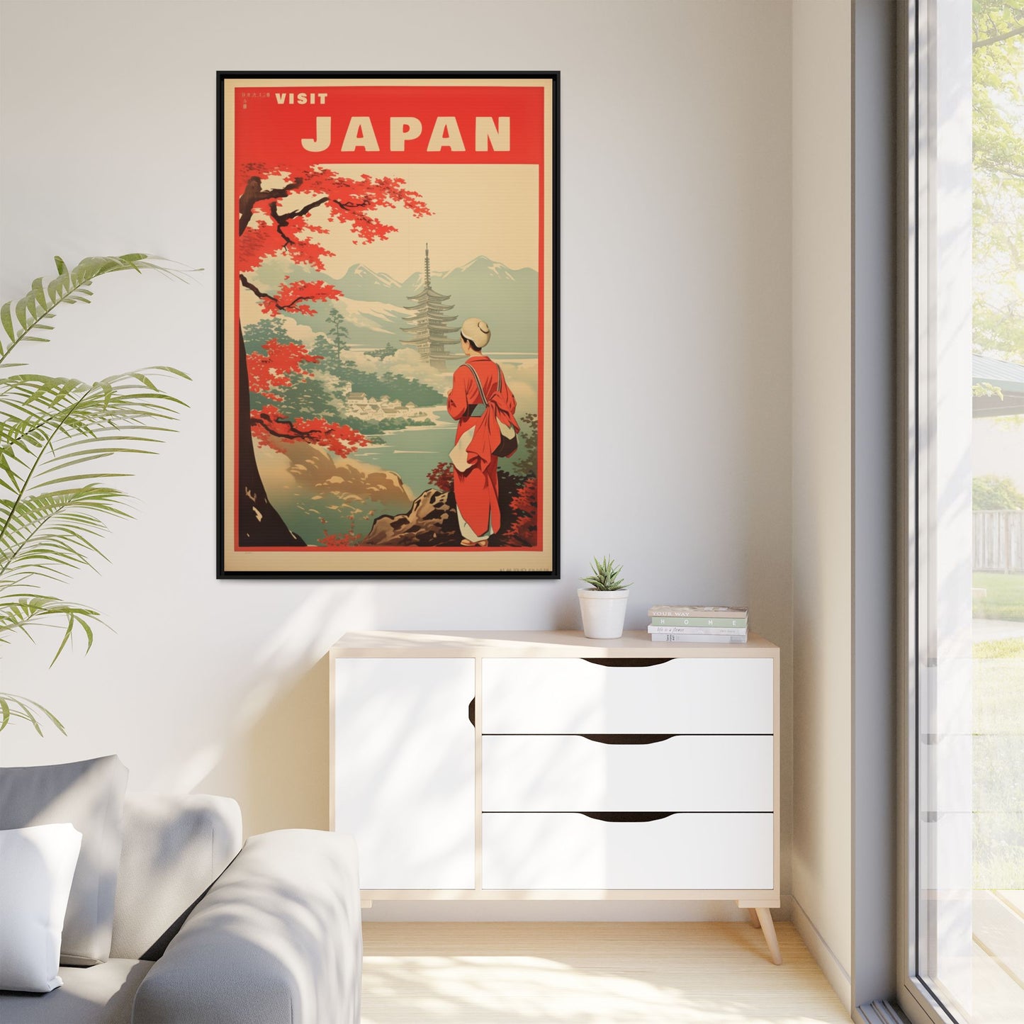 Visit Japan Vintage Travel Poster Matte Canvas Print (Framed)
