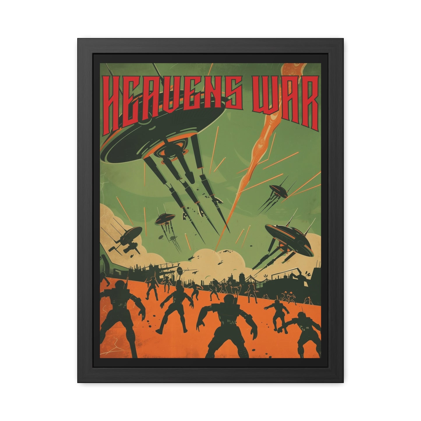 Vintage Sci-Fi Poster - 'Heavens War: Alien Invasion' Retro Battle Scene Framed Posters