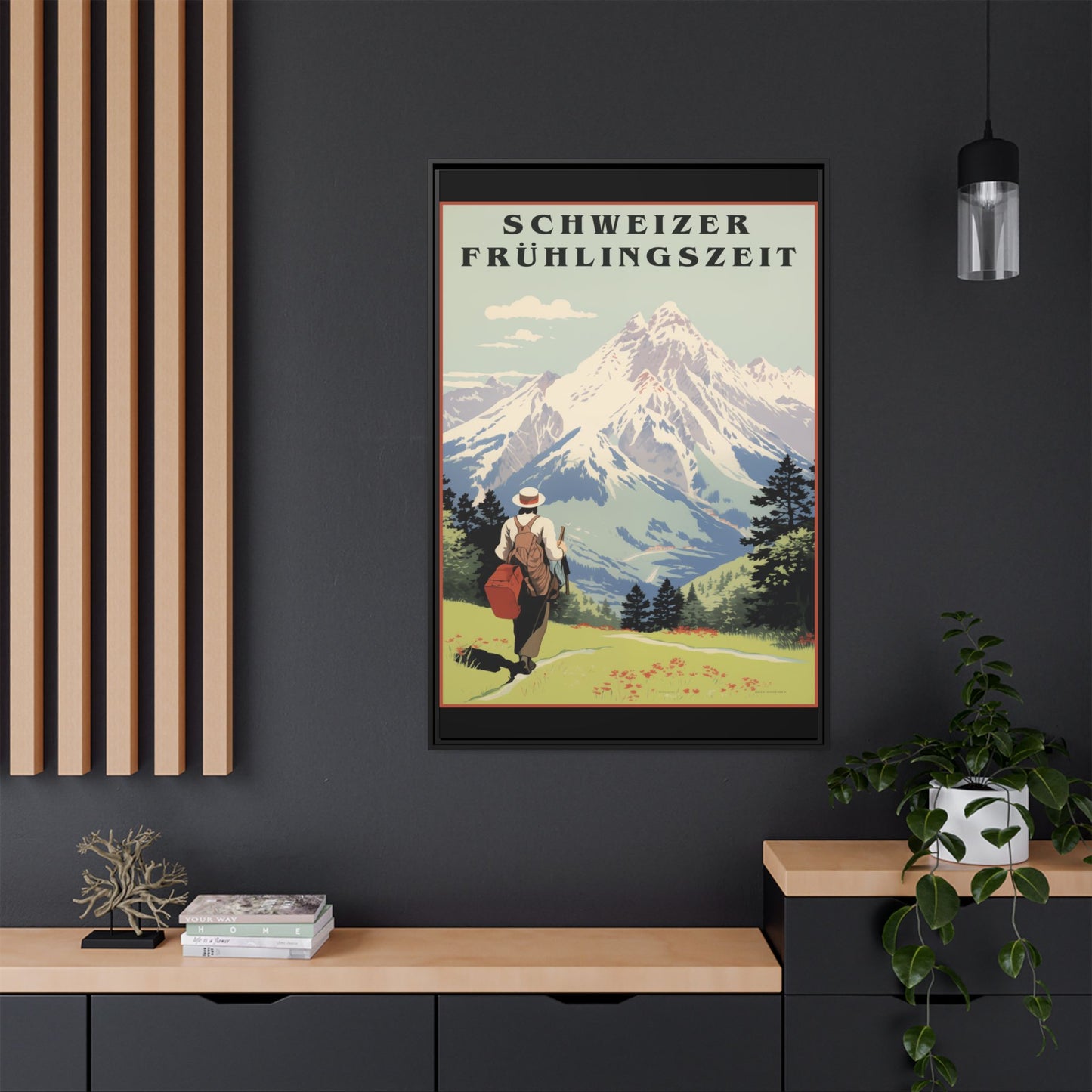 "Swiss Springtime Vintage Poster | Matte Canvas with Black Frame"