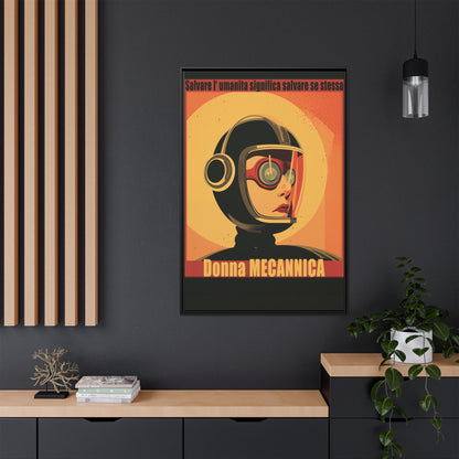 “Vintage Italian Sci-Fi Wall Art Print – Donna Meccanica Retro Futuristic Space ”Matte Canvas, Black Frame