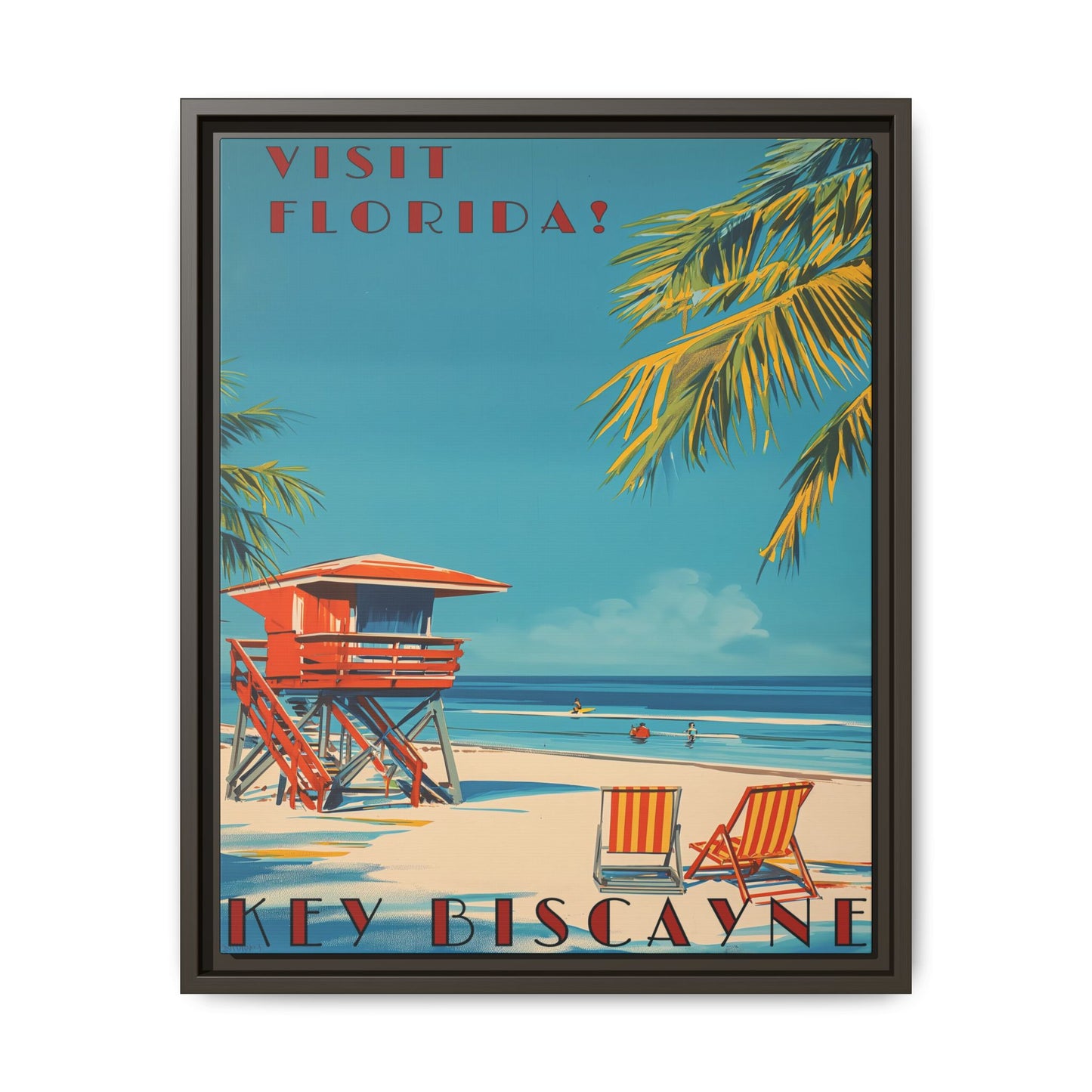 Key Biscayne Vintage Travel Poster Matte Canvas Print — Framed “Visit Florida!” Beach Wall Art