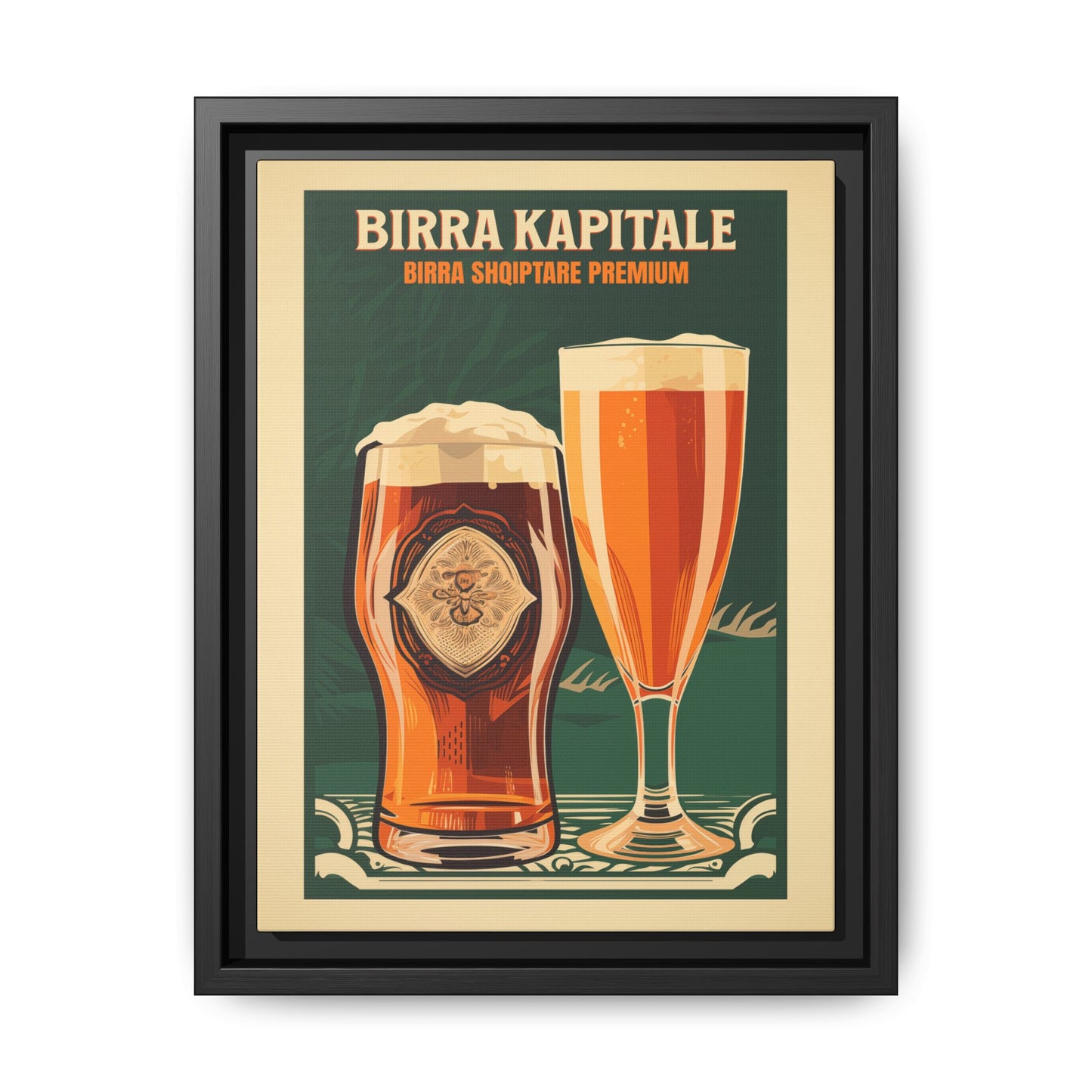 "Birra Kapitale - Albanian Premium Beer Artwork | Matte Canvas with Black Frame"