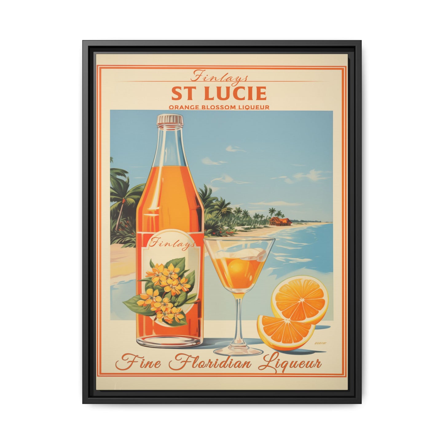 "Finlays St. Lucie Orange Blossom Liqueur Vintage – Florida Coastal Art Print" Matte Canvas, Black Frame
