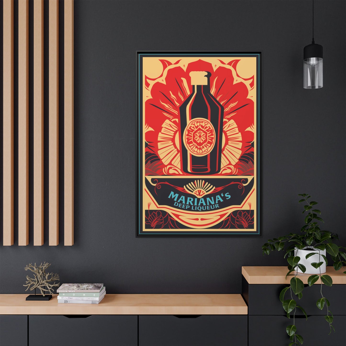 "Vintage Mariana's Deep Liqueur Bottle Poster - Matte Canvas Wall Art with Black Frame" Matte Canvas, Black Frame