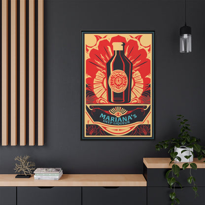 "Vintage Mariana's Deep Liqueur Bottle Poster - Matte Canvas Wall Art with Black Frame" Matte Canvas, Black Frame