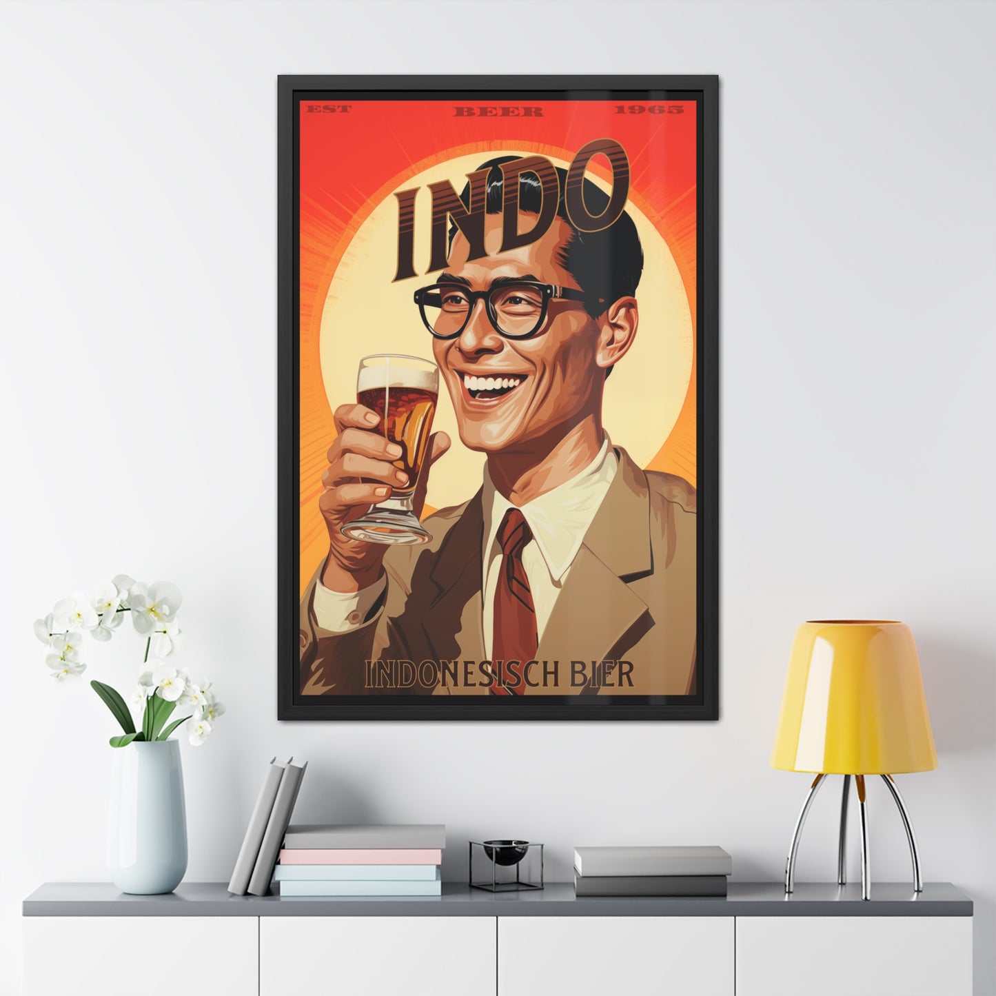 Vintage Beer Poster - Indo Bier (Indonesian Beer), Est. 1965 (German Language) Framed Posters