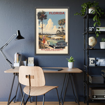 Florida Vintage Travel Poster Framed Print — "Wetlands and Marshes" Retro Wall Art