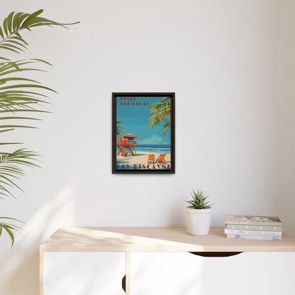 Key Biscayne Vintage Travel Poster Matte Canvas Print — Framed “Visit Florida!” Beach Wall Art