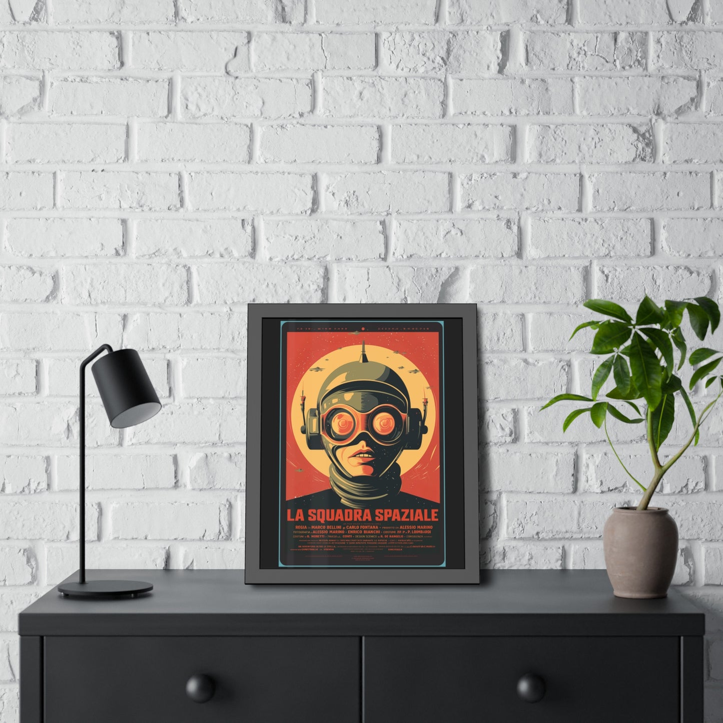 Framed Paper Poster — Retro Sci‑Fi 'La Squadra Spaziale' Wall Art