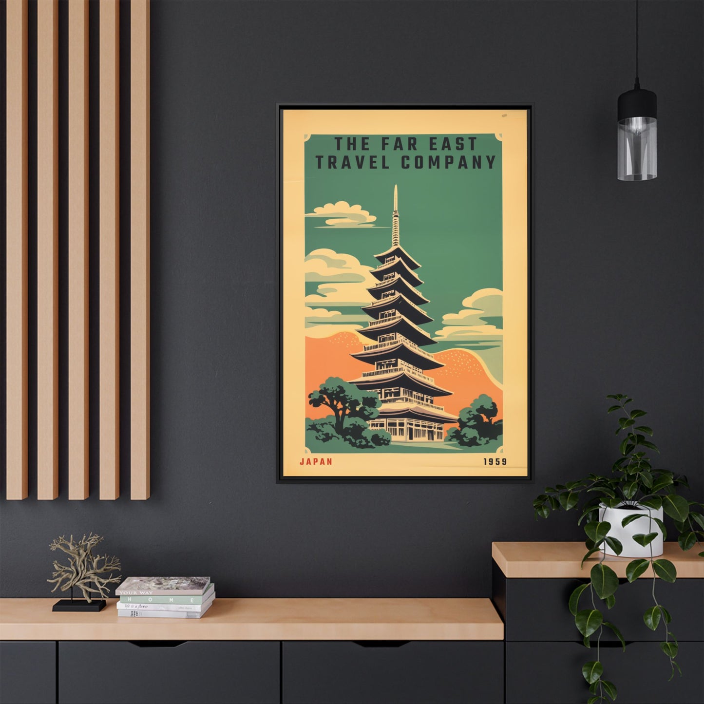 "The Far East Travel Company - Japan 1959 Vintage Matte Canvas with Black Frame" Matte Canvas, Black Frame
