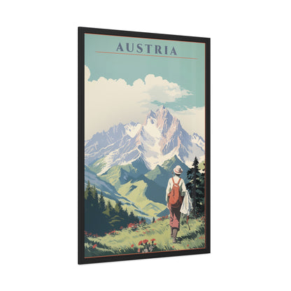 Vintage Austria Travel Poster - Alpine Hiking Scene Framed Posters