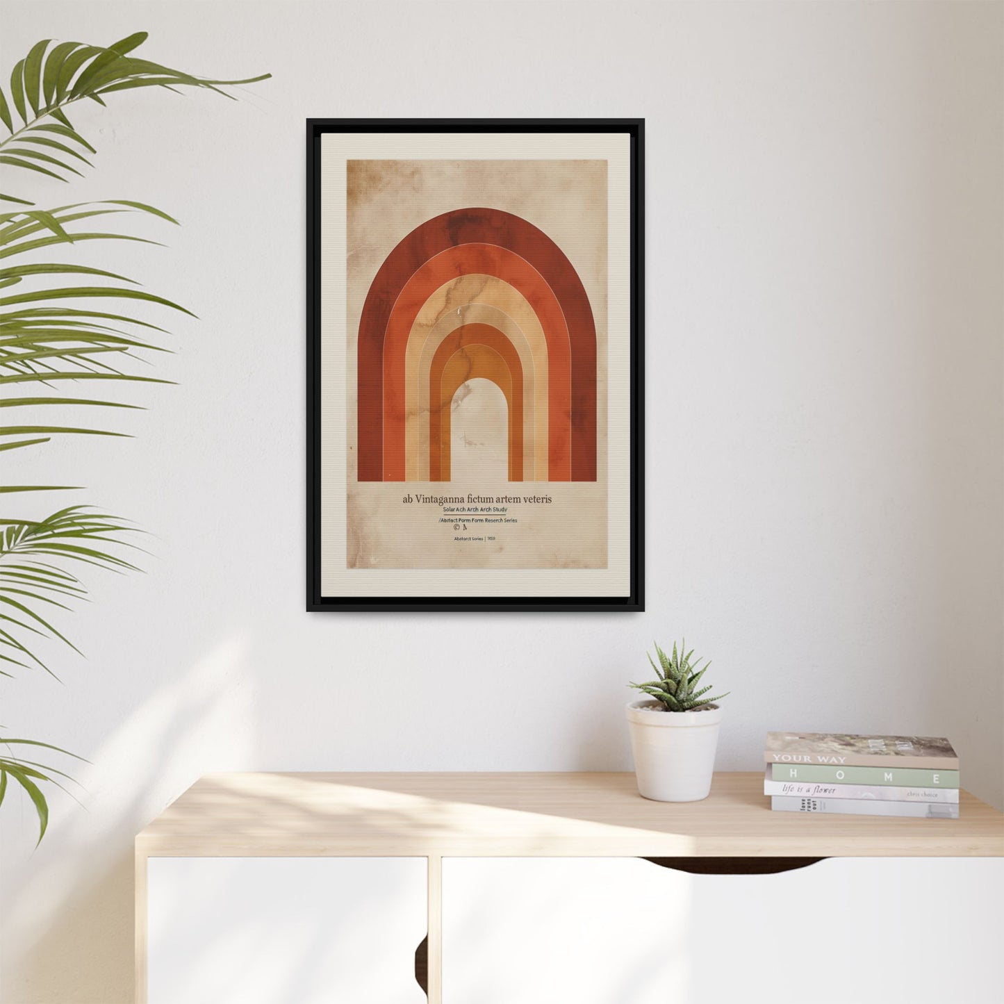 Framed Matte Canvas Wall Art - Retro Rainbow Design