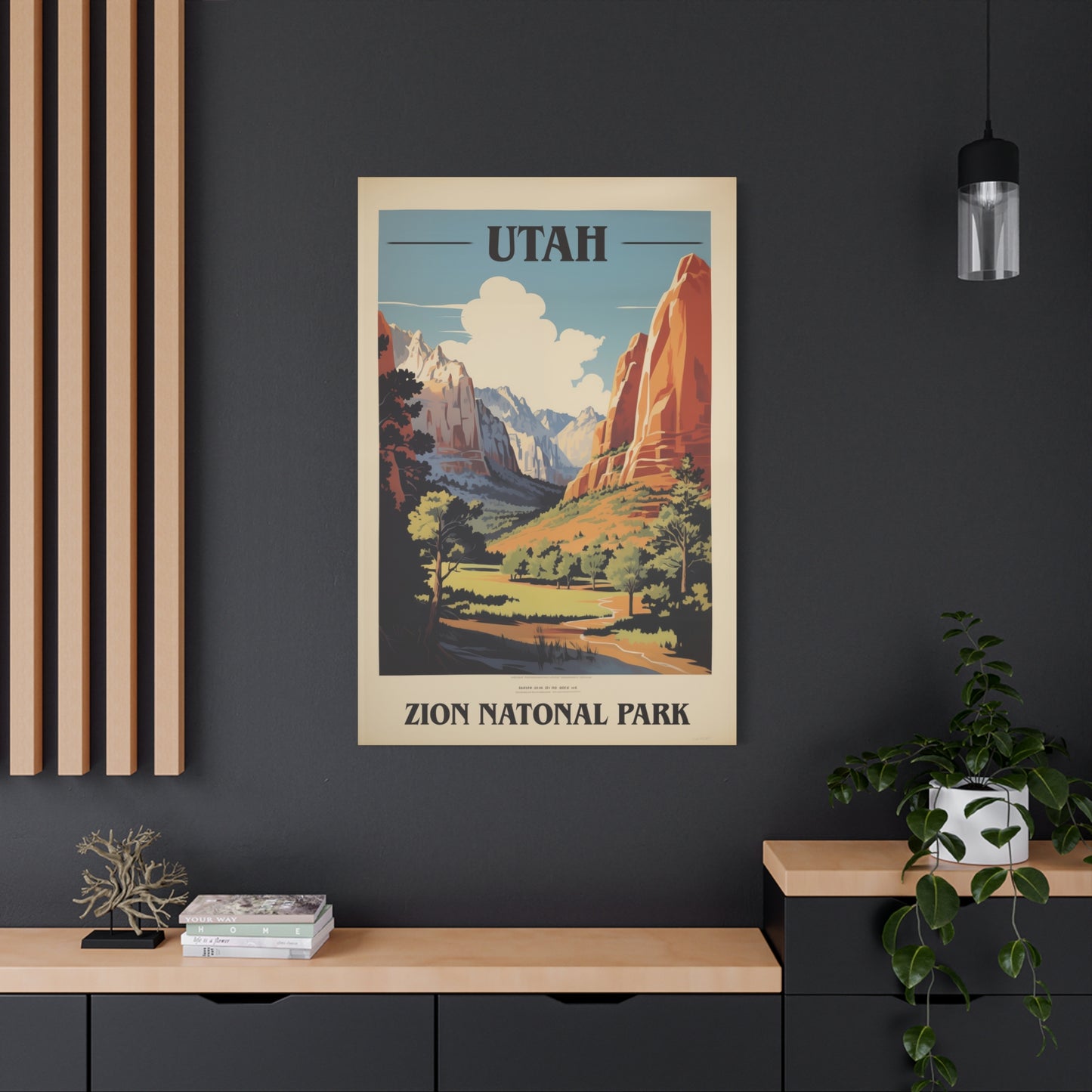 "Vintage Zion National Park Poster - Matte Stretched Canvas Wall Art" Matte Canvas, Stretched, 1.25"