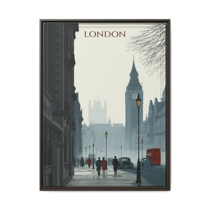 London Street Matte Canvas Print — Framed Vintage Cityscape Wall Art
