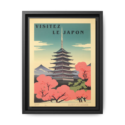 "Vintage Japanese Pagoda Travel Poster - 'Visitez Le Japon' Matte Canvas Wall Art with Black Frame" Matte Canvas, Black Frame
