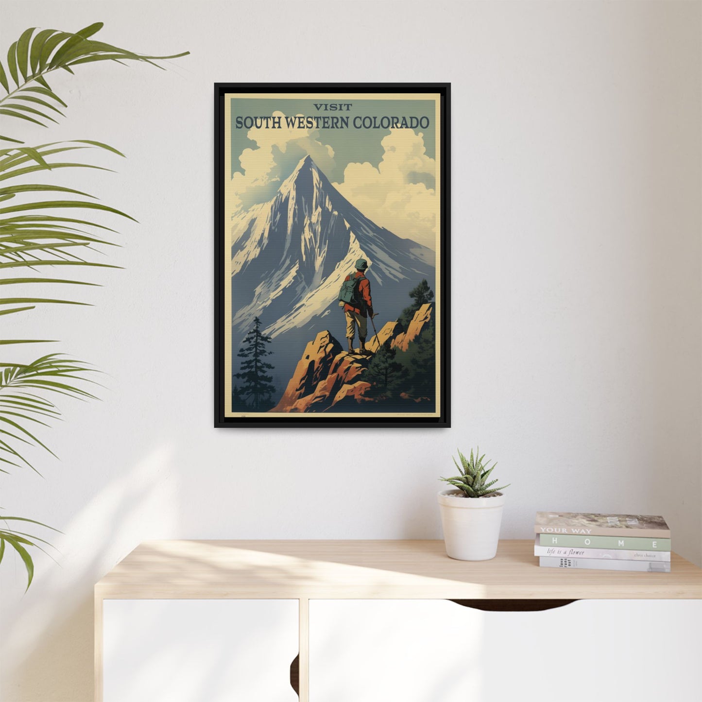 "Vintage South Western Colorado Travel Poster - Matte Canvas Wall Art with Black Frame" Matte Canvas, Black Frame