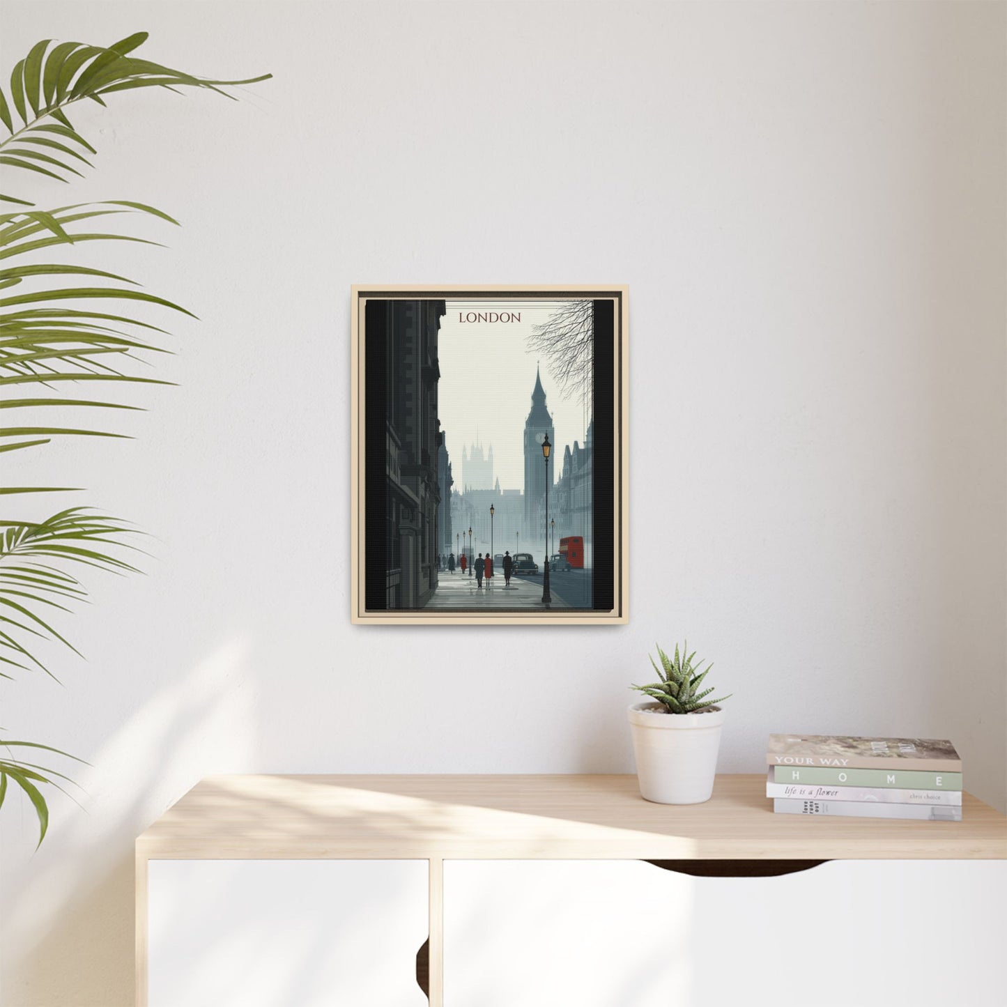 London Street Matte Canvas Print — Framed Vintage Cityscape Wall Art