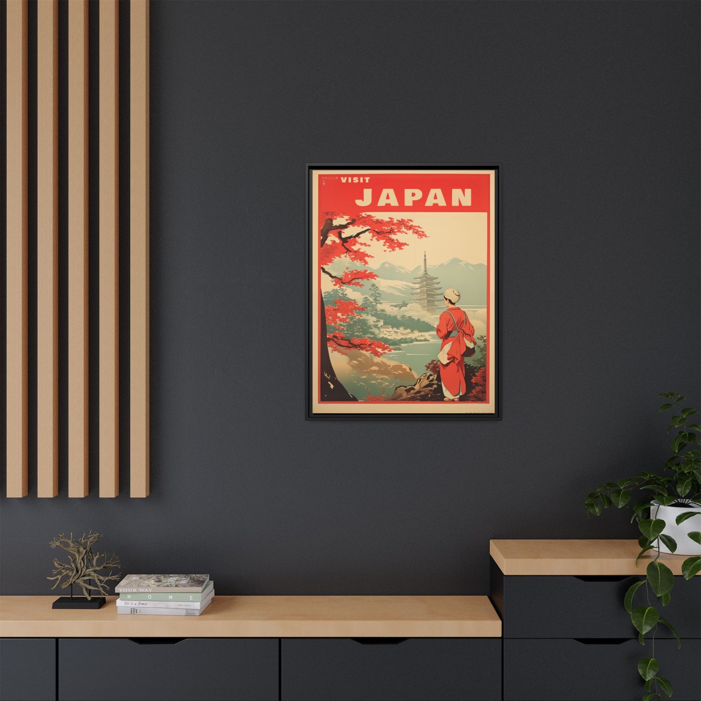Visit Japan Vintage Travel Poster Matte Canvas Print (Framed)