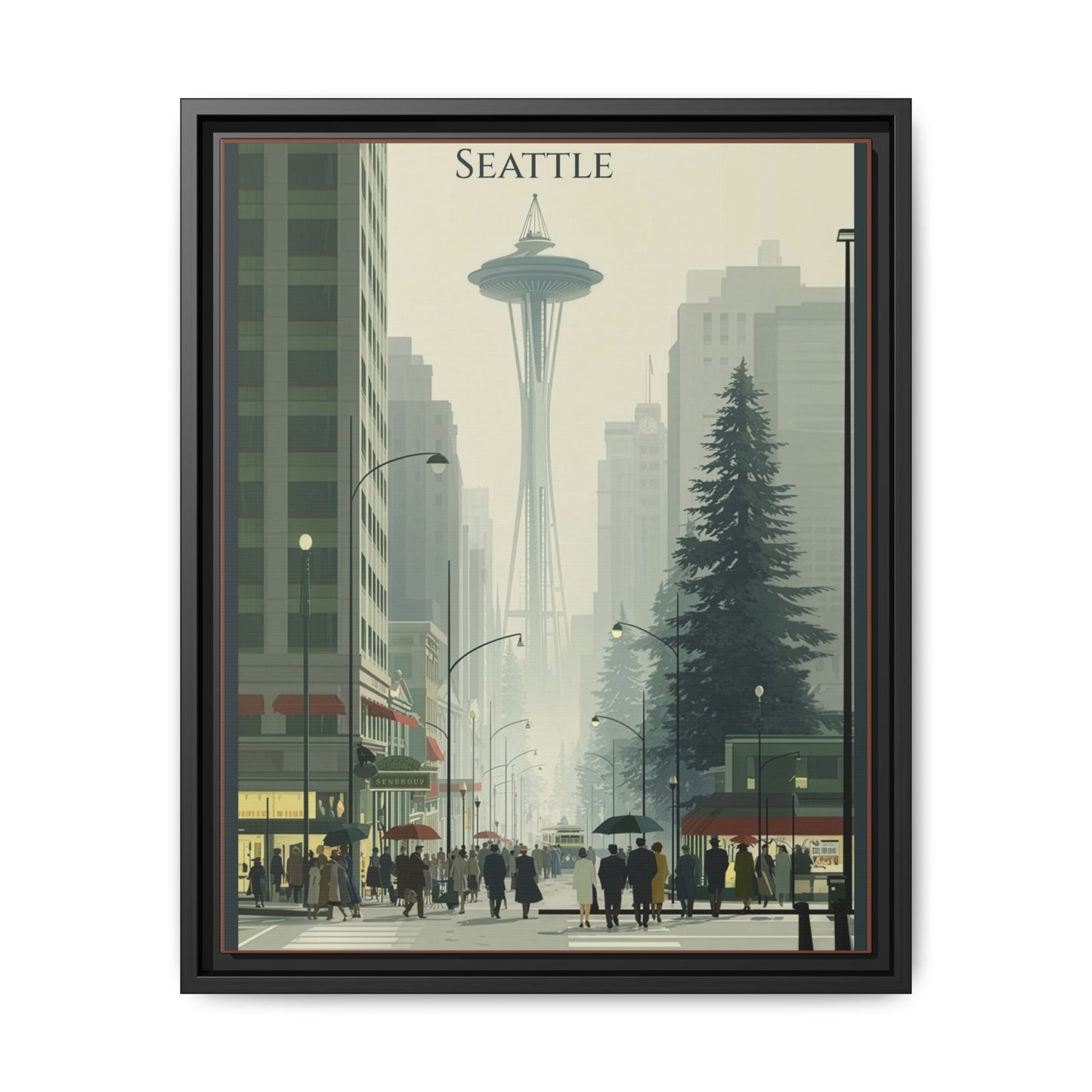 Seattle Space Needle Matte Canvas Print — Framed Vintage Cityscape Wall Art