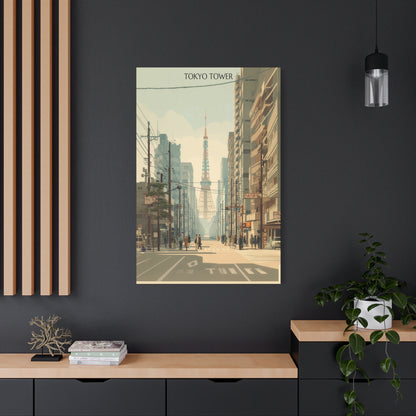 Tokyo Tower Street Scene Matte Canvas Print — Vintage Cityscape Wall Art